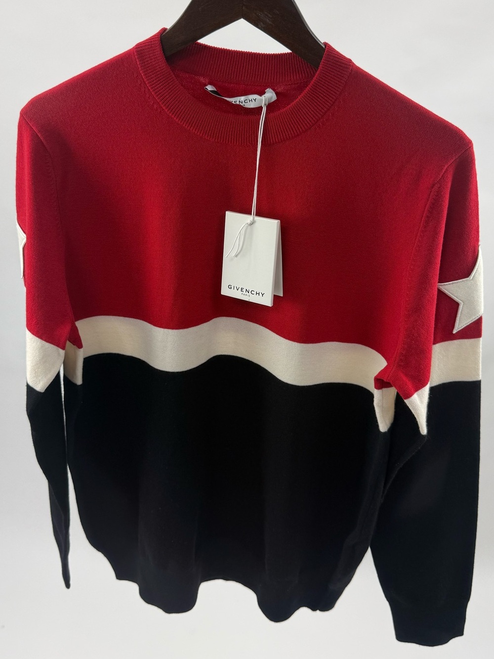 Givenchy Red, Black and Cream Colorblock Crewneck Sweater